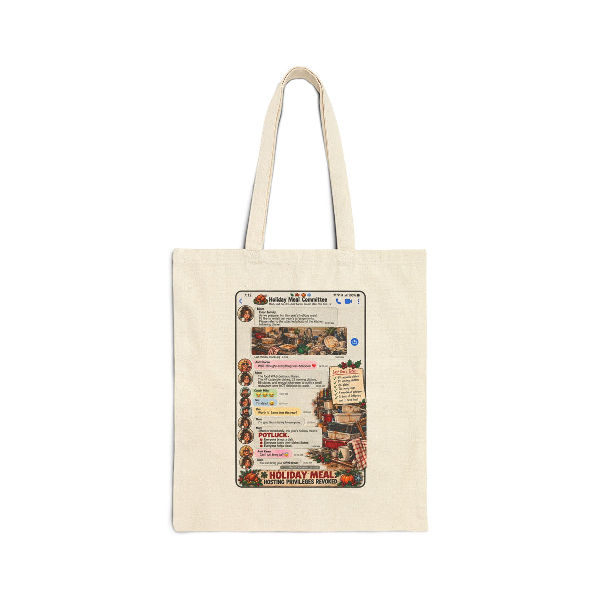 Vintage Holiday Meal Recipe Cotton Canvas Tote Bag