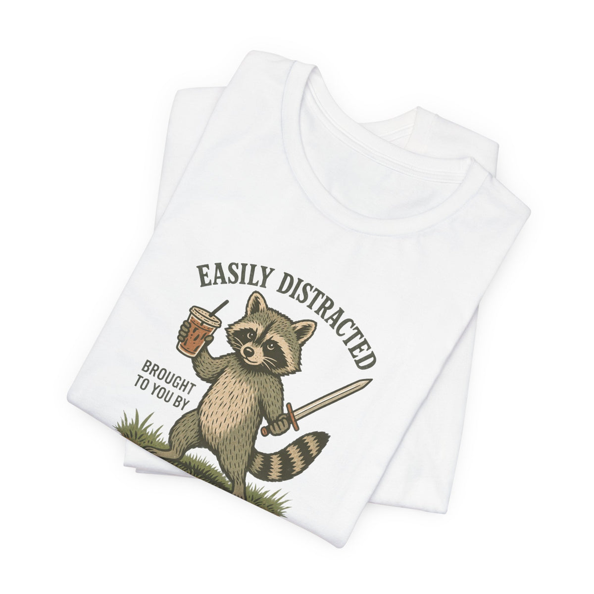 Raccoon with Sword and Iced Coffee - ADHD Neurodivergent T-Shirt