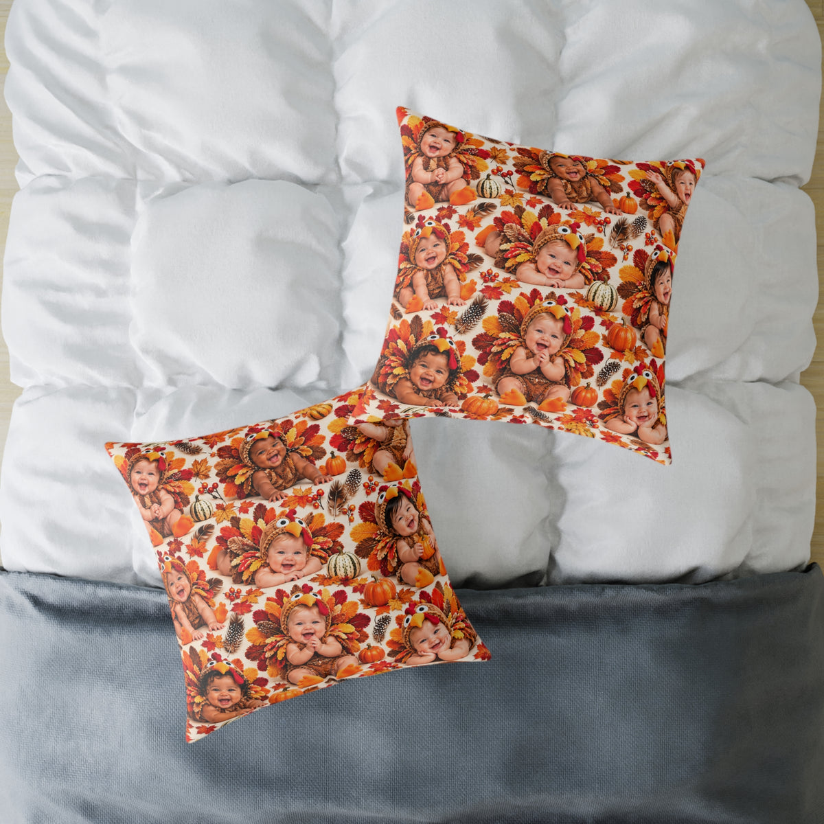 Thanksgiving Turkey Baby Pattern Square Pillow