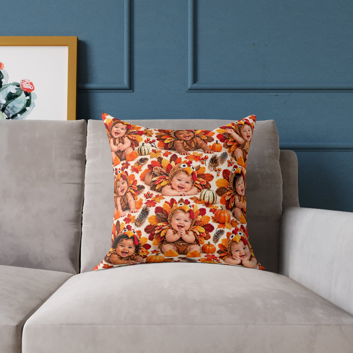 Thanksgiving Turkey Baby Pattern Square Pillow