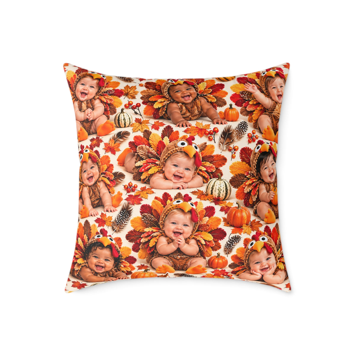 Thanksgiving Turkey Baby Pattern Square Pillow