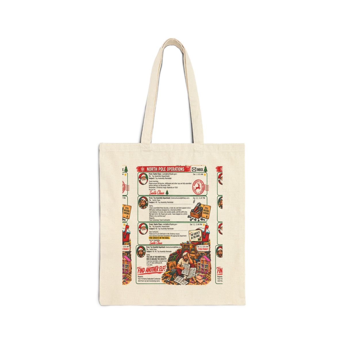 Santa’s Workshop Email Chain Canvas Tote Bag