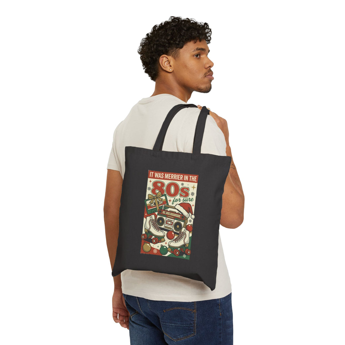 Retro Christmas Radio Tote Bag, Vintage Holiday Design