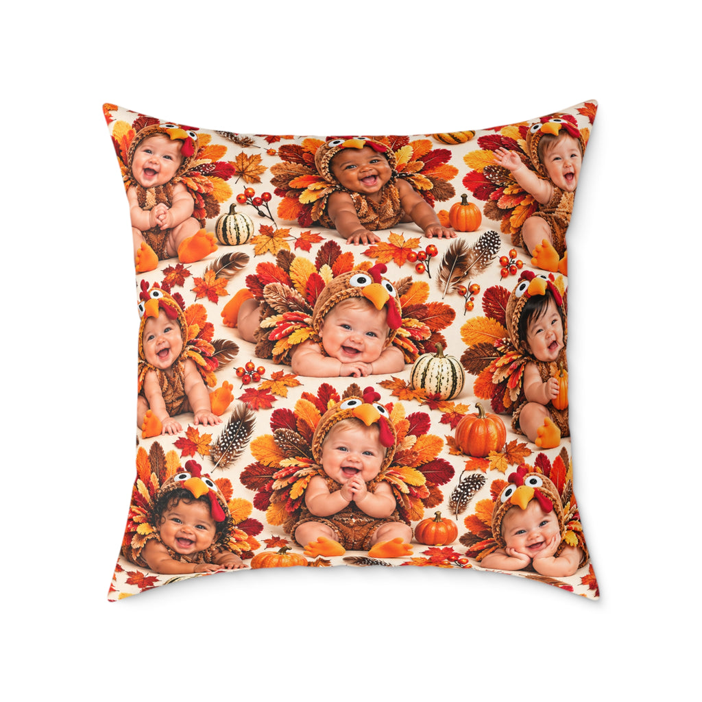 Thanksgiving Turkey Baby Pattern Square Pillow