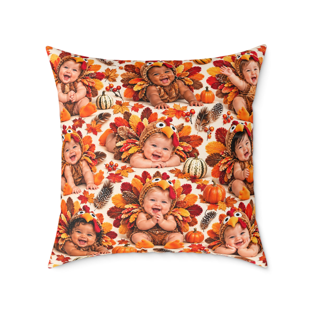 Thanksgiving Turkey Baby Pattern Square Pillow