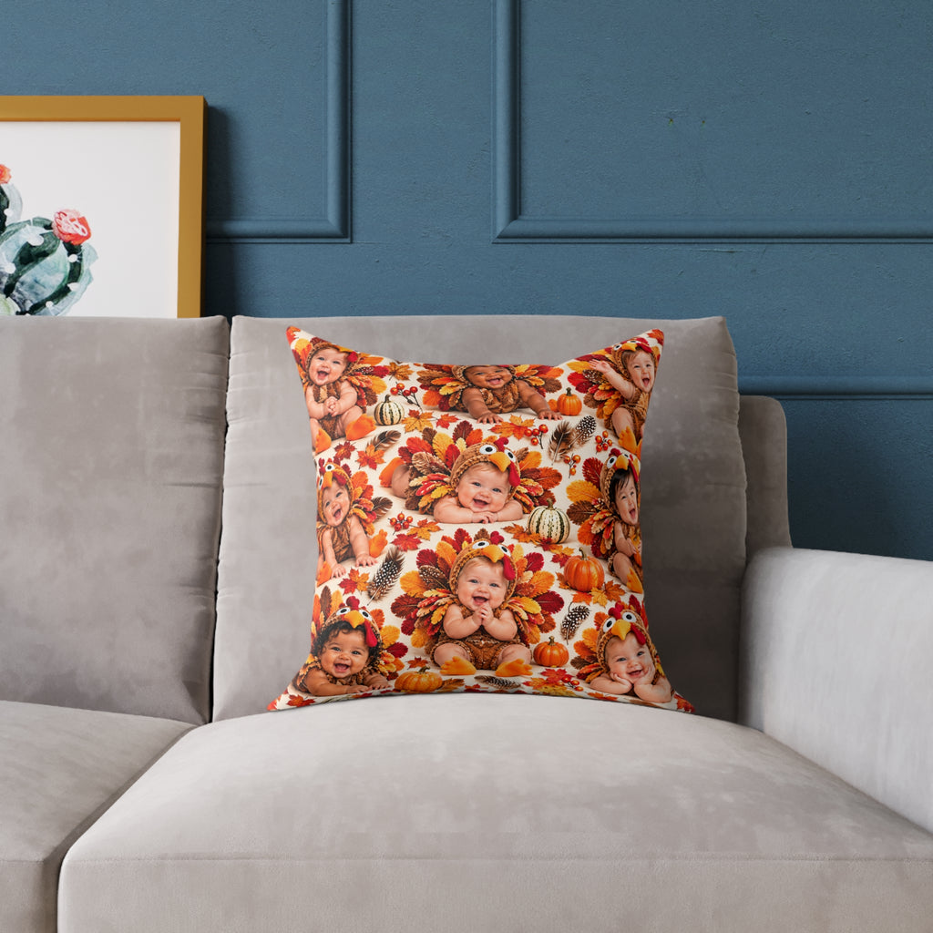 Thanksgiving Turkey Baby Pattern Square Pillow