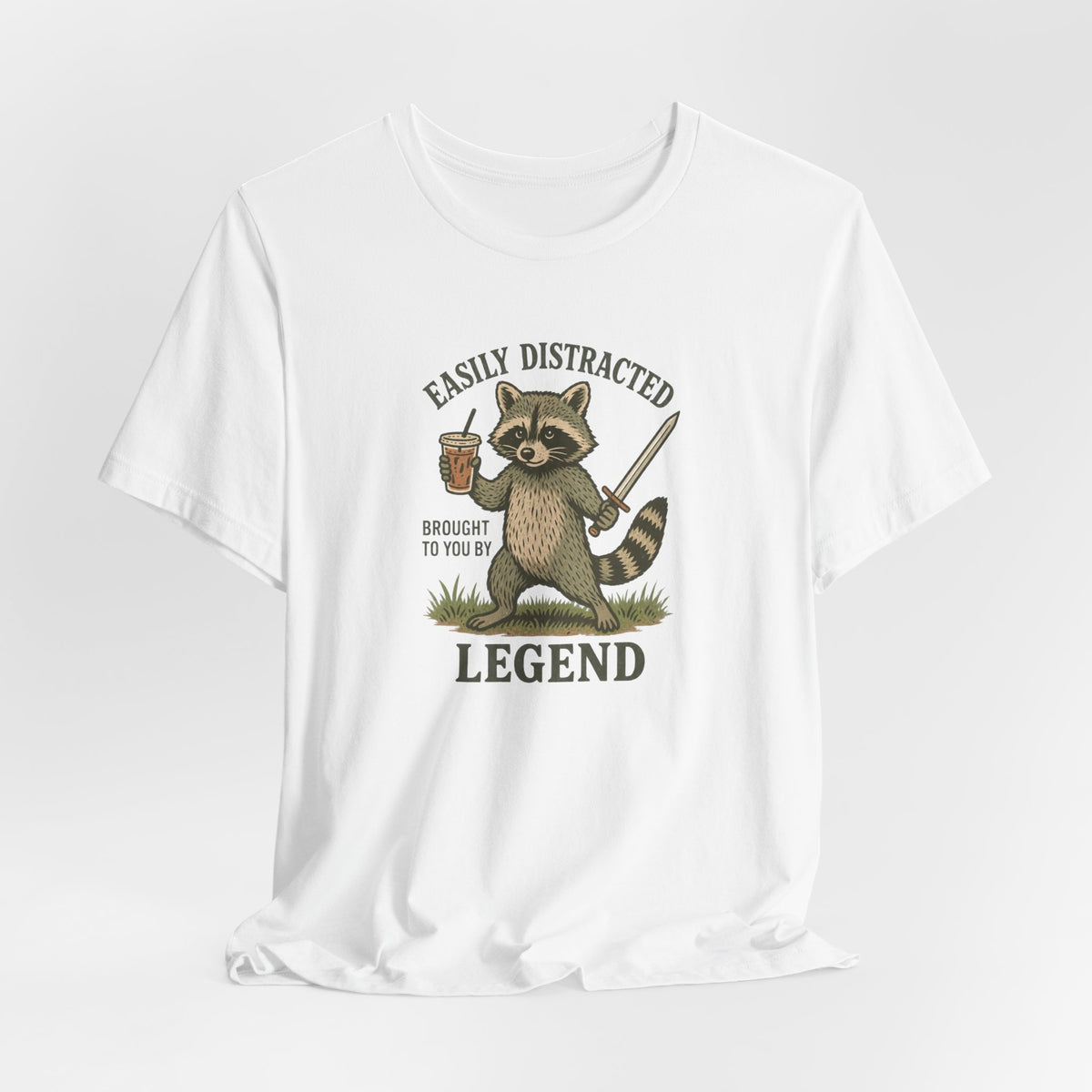 Raccoon with Sword and Iced Coffee - ADHD Neurodivergent T-Shirt
