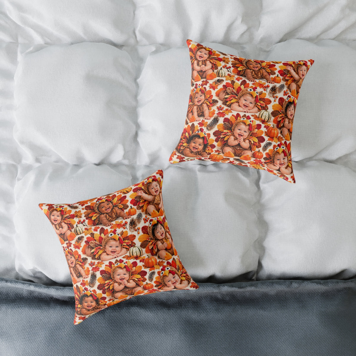 Thanksgiving Turkey Baby Pattern Square Pillow