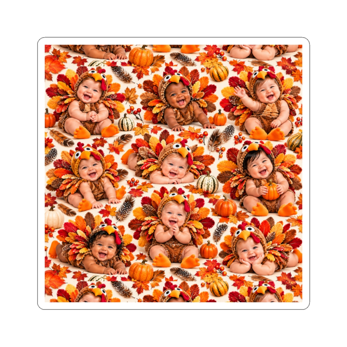 Thanksgiving Turkey Baby Pattern Kiss-Cut Sticker