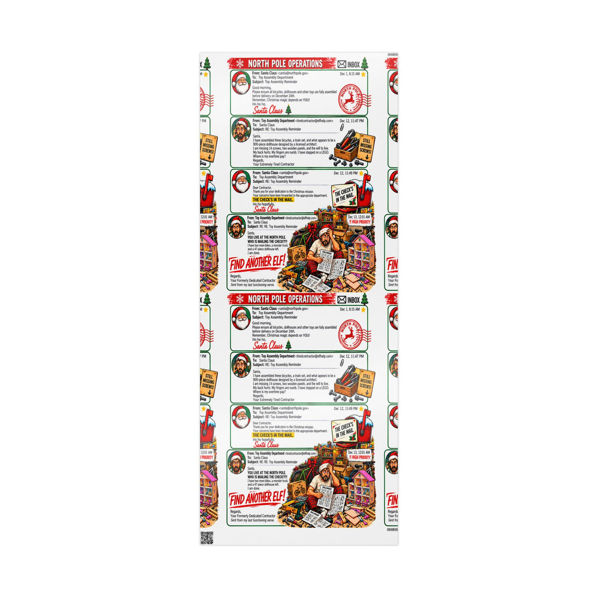 Santa’s Workshop Email Chain Christmas Wrapping Paper
