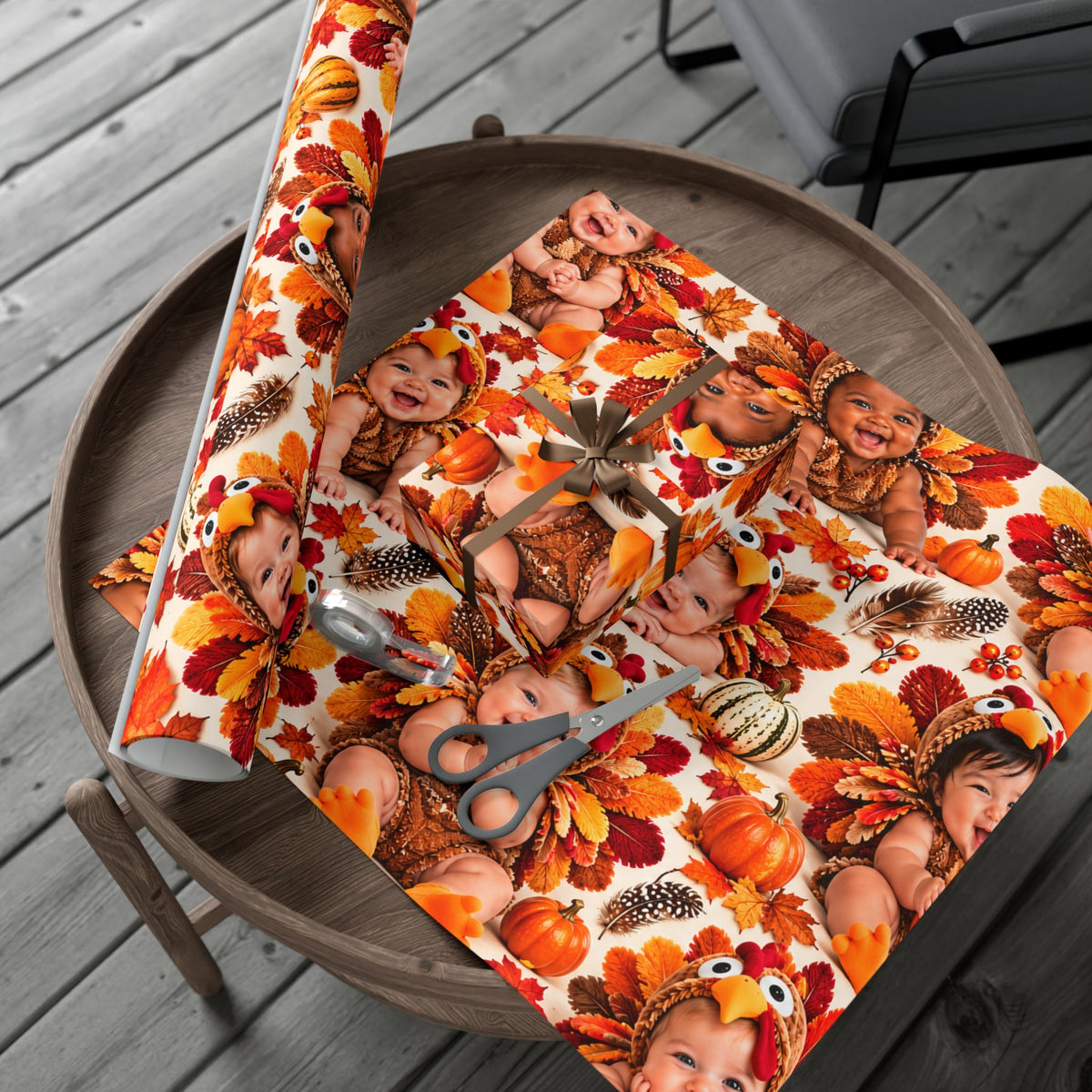 Gift Wrap Paper – Adorable Thanksgiving Turkey Baby Pattern