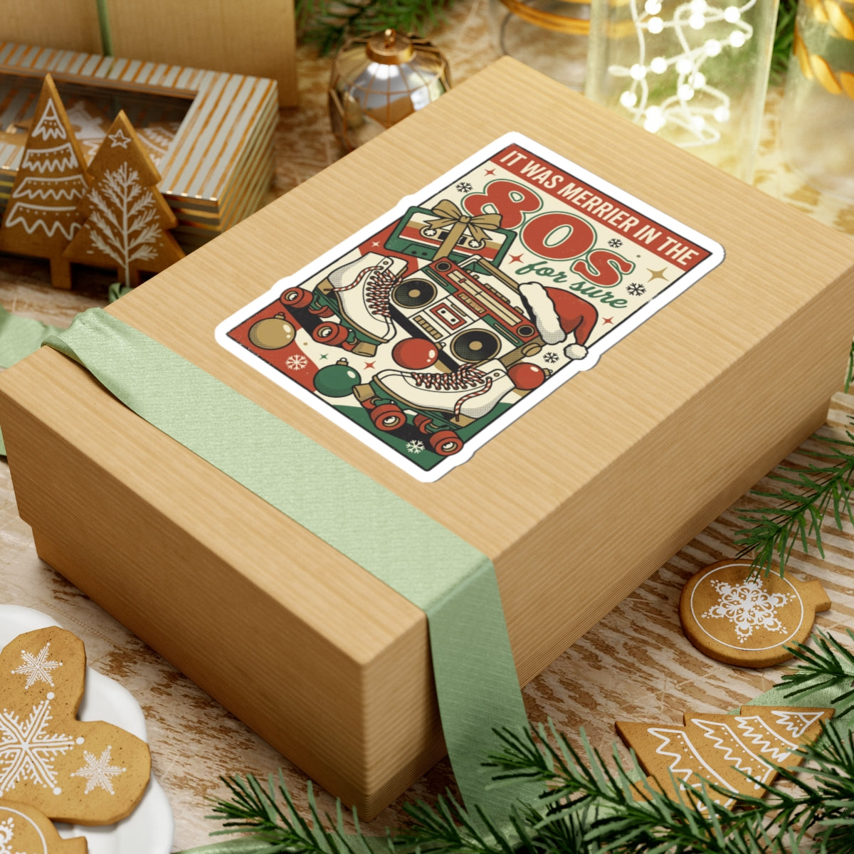 Retro Christmas 80s Nostalgia Kiss-Cut Sticker