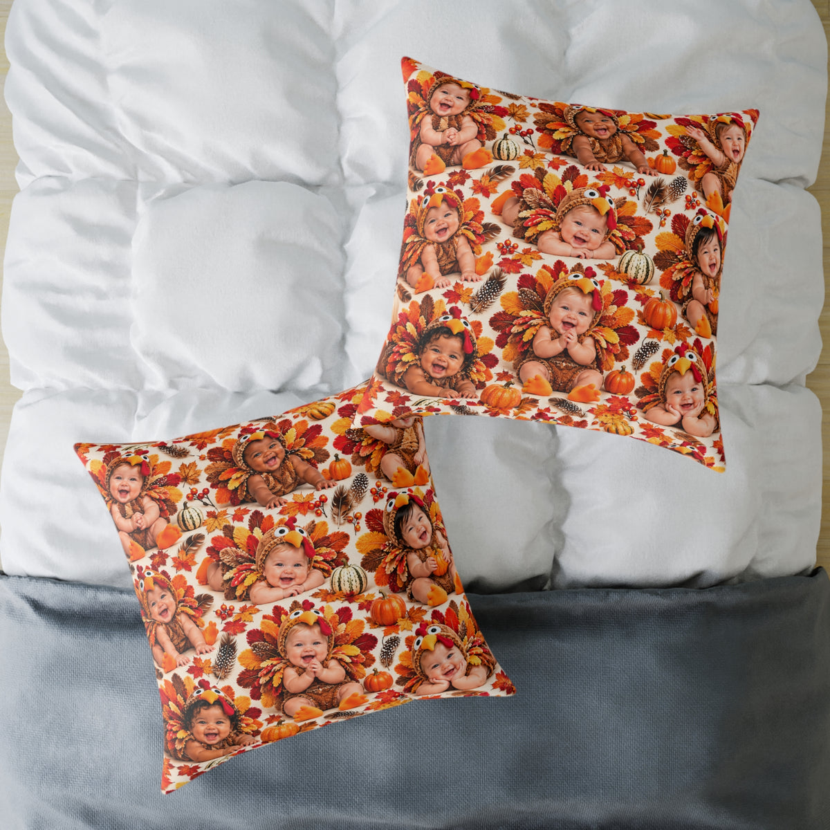 Thanksgiving Turkey Baby Pattern Square Pillow