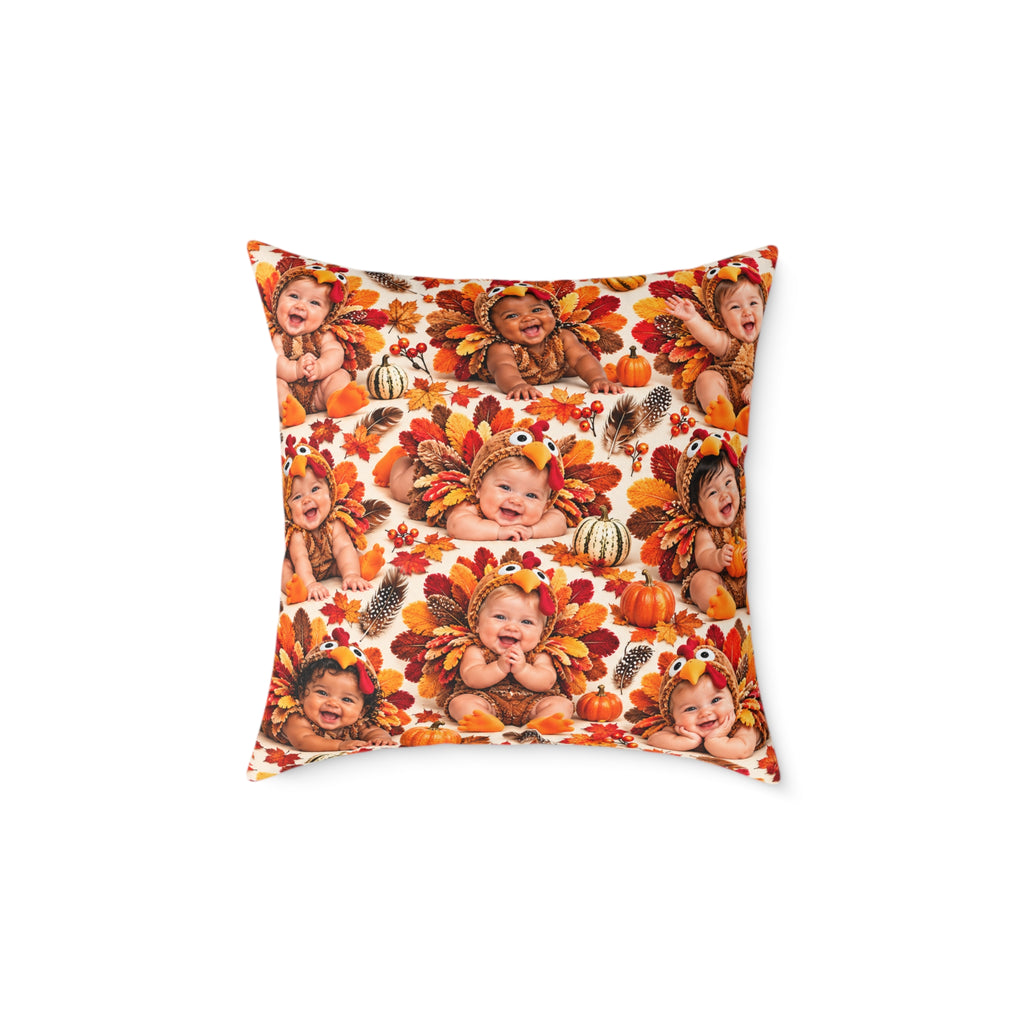 Thanksgiving Turkey Baby Pattern Square Pillow