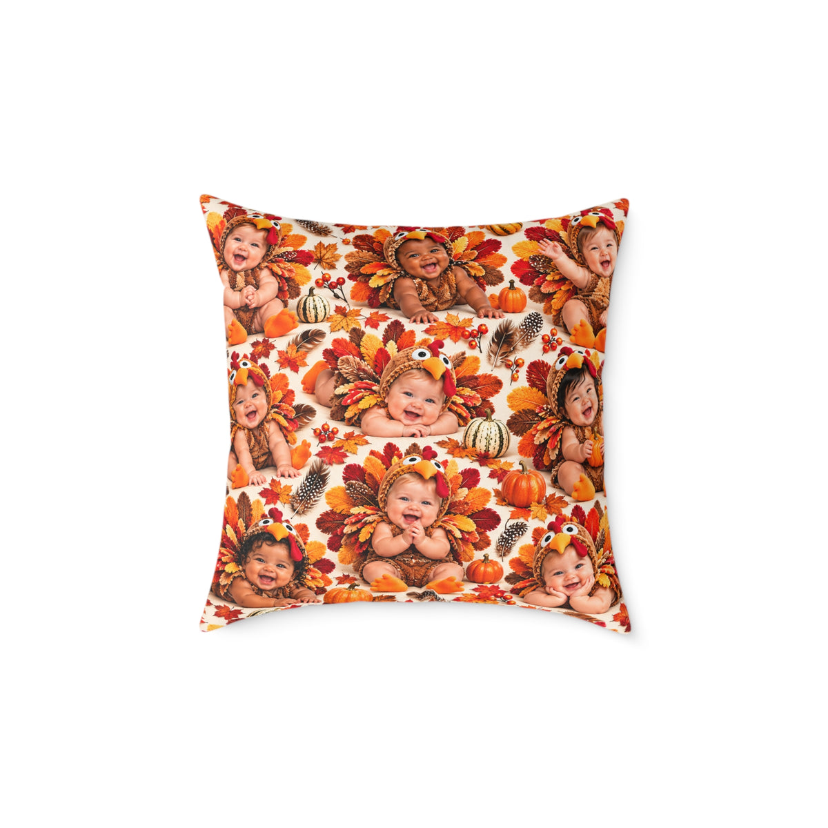 Thanksgiving Turkey Baby Pattern Square Pillow