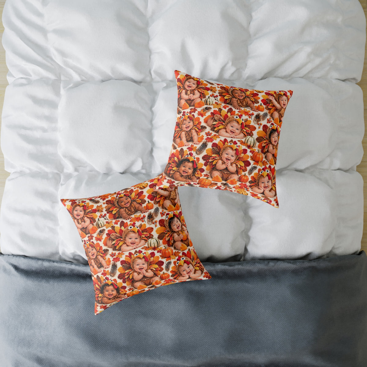 Thanksgiving Turkey Baby Pattern Square Pillow