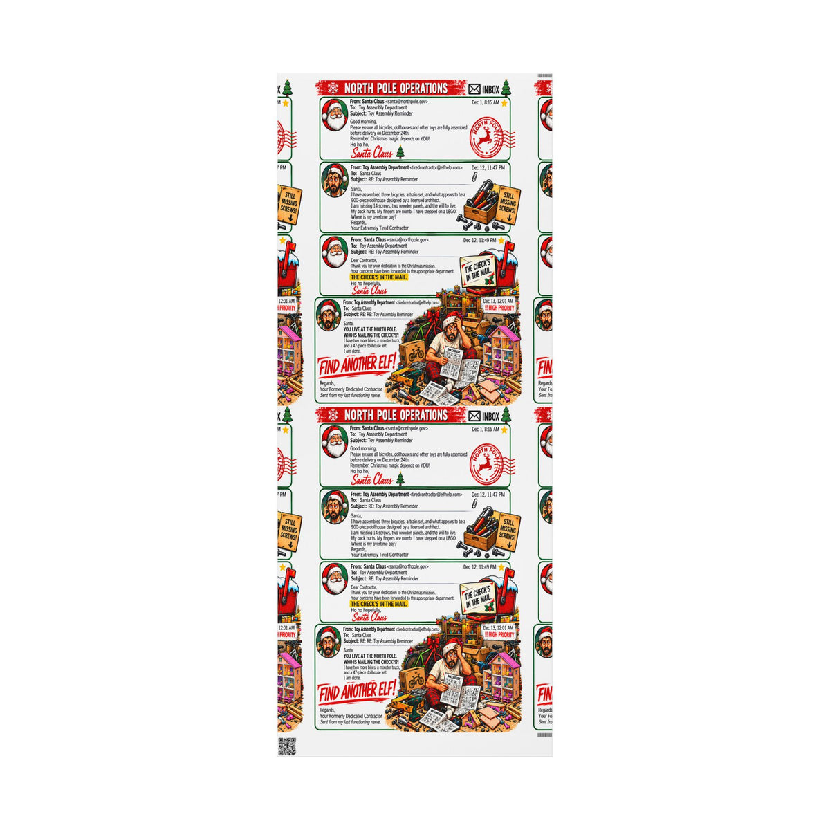 Santa’s Workshop Email Chain Christmas Wrapping Paper