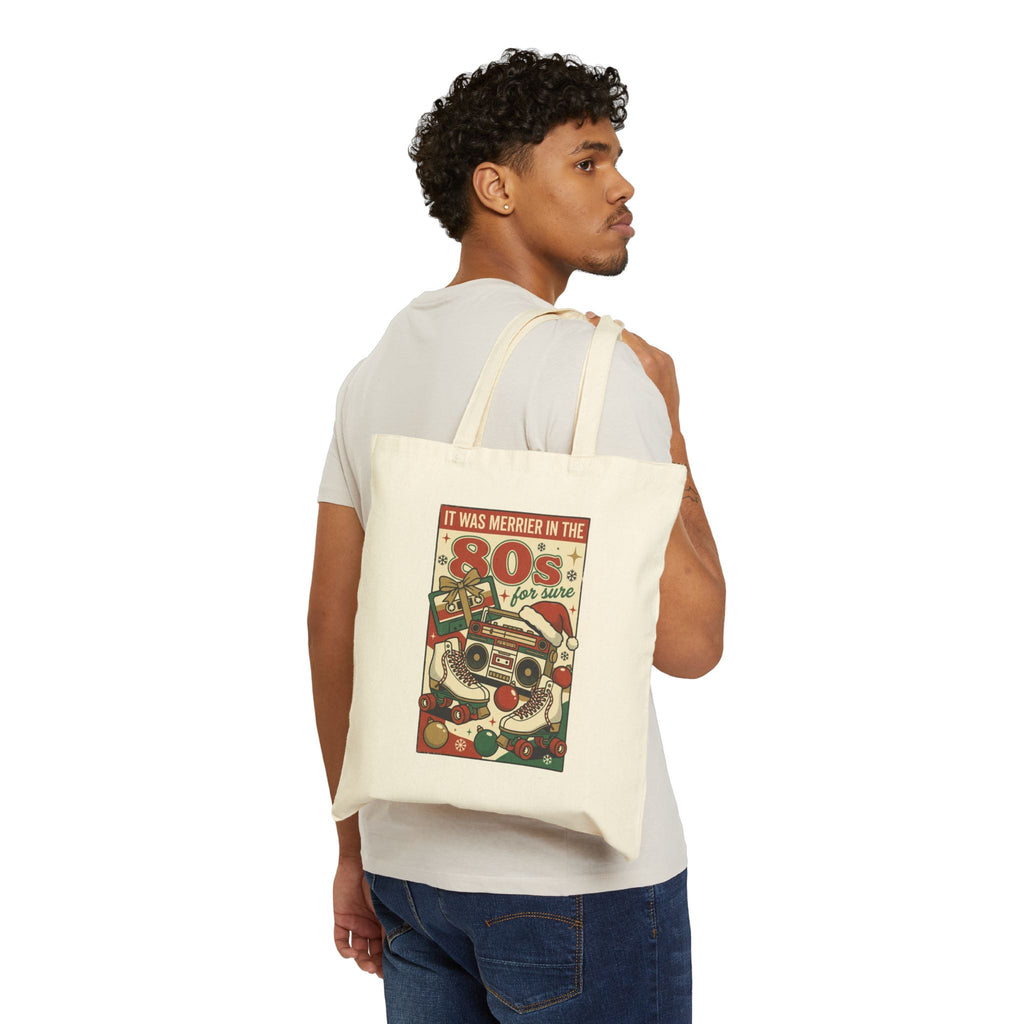Retro Christmas Radio Tote Bag, Vintage Holiday Design