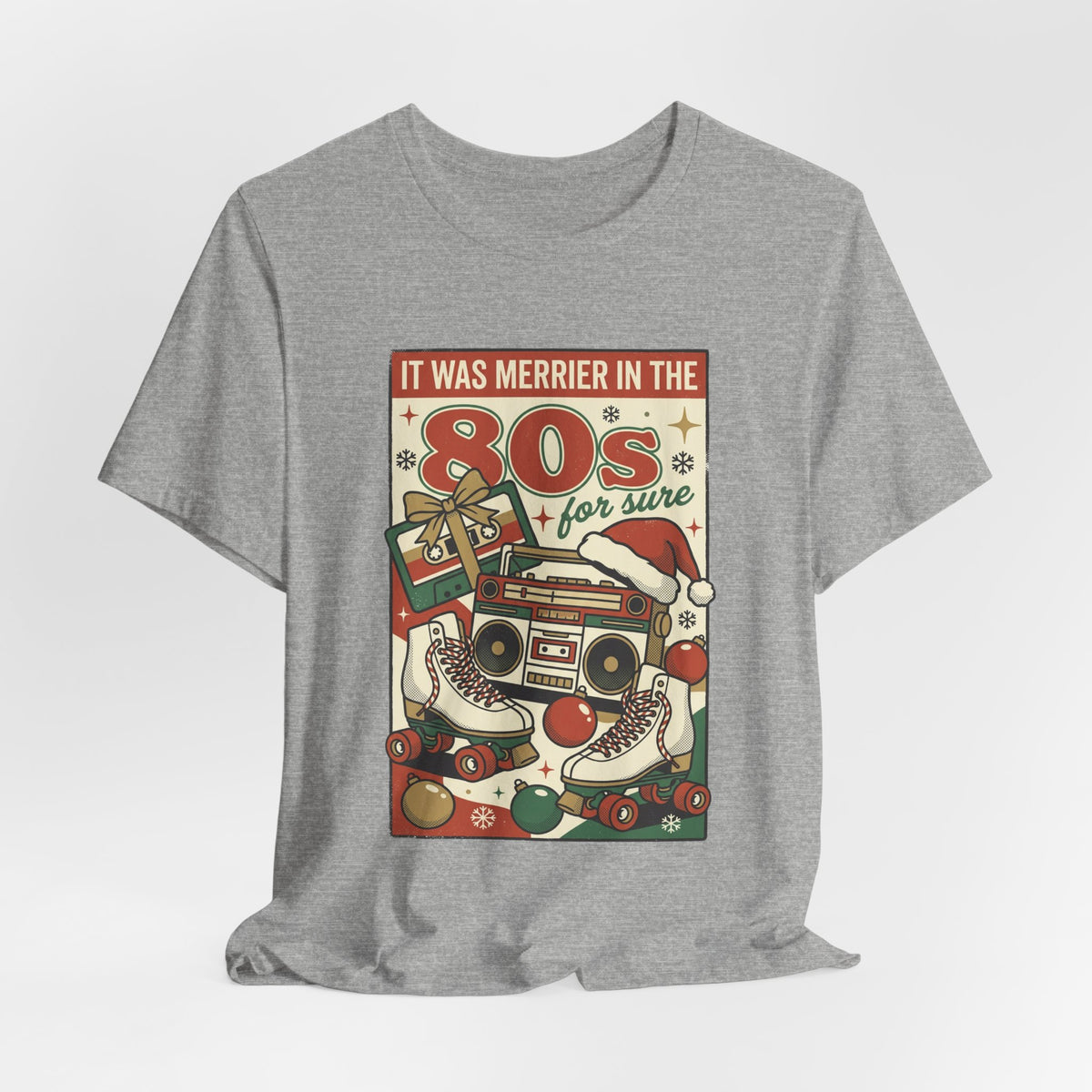 80s Christmas Nostalgia Tee, Retro Boombox and Ornaments