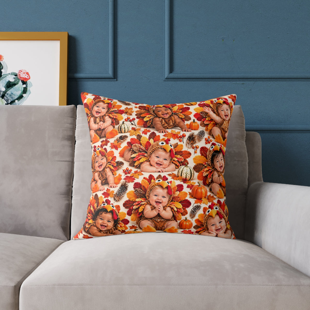 Thanksgiving Turkey Baby Pattern Square Pillow