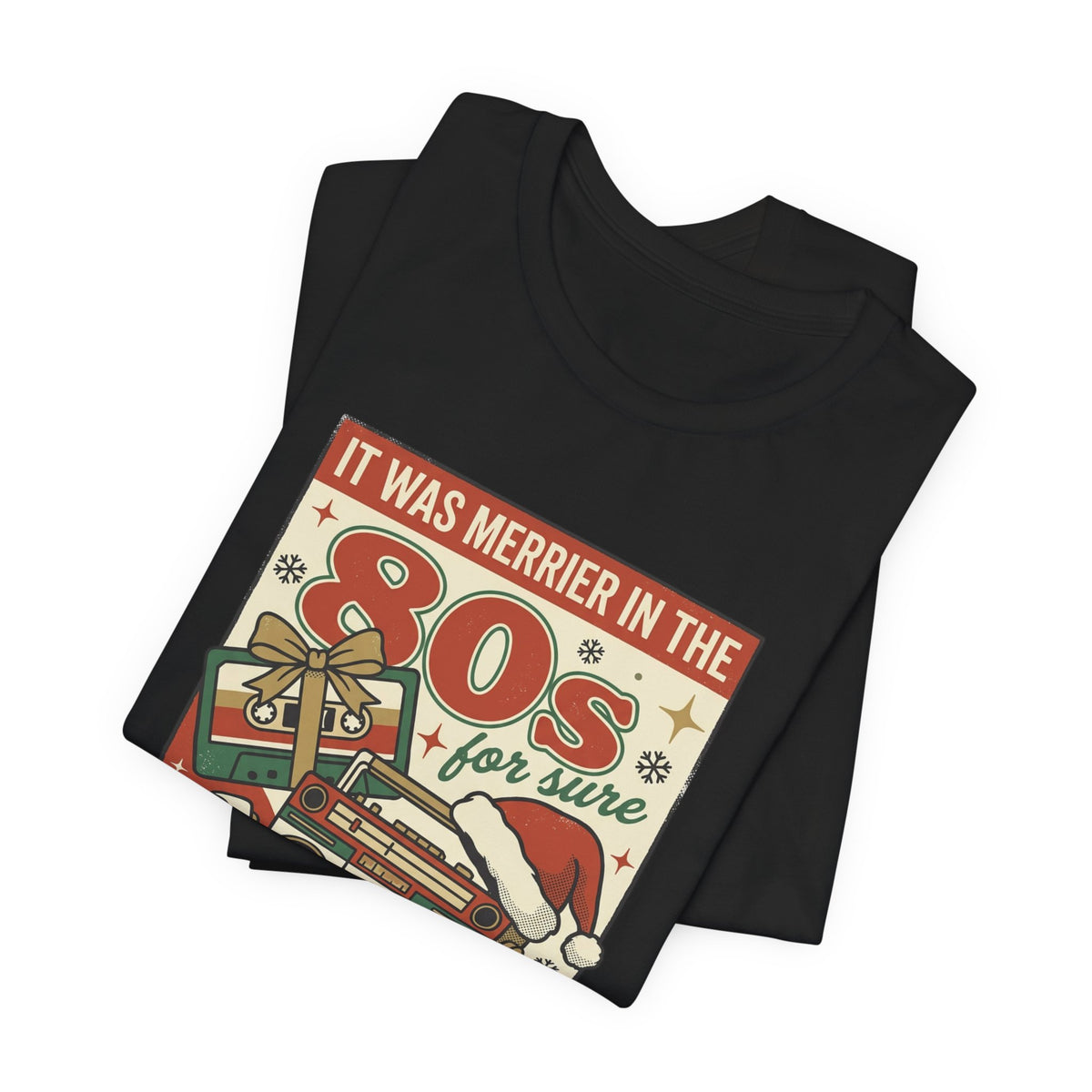 80s Christmas Nostalgia Tee, Retro Boombox and Ornaments