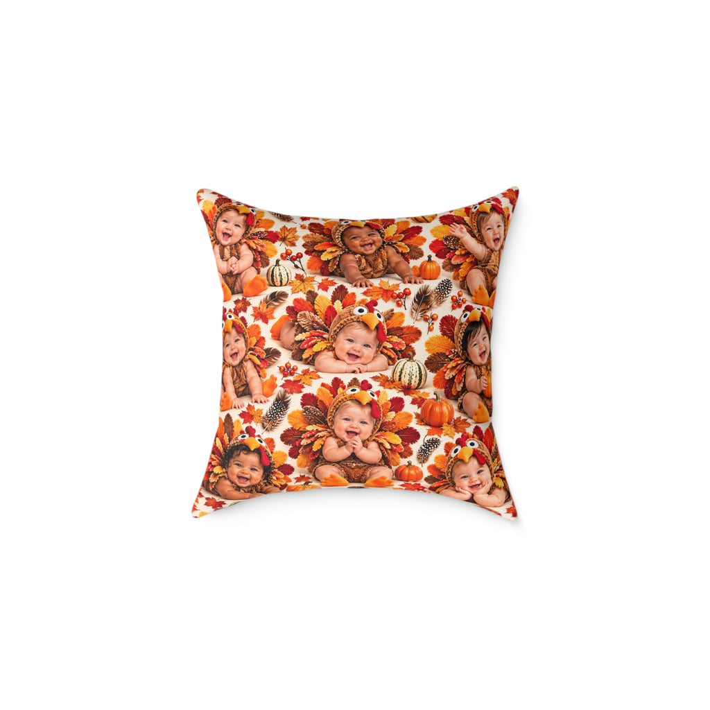 Thanksgiving Turkey Baby Pattern Square Pillow