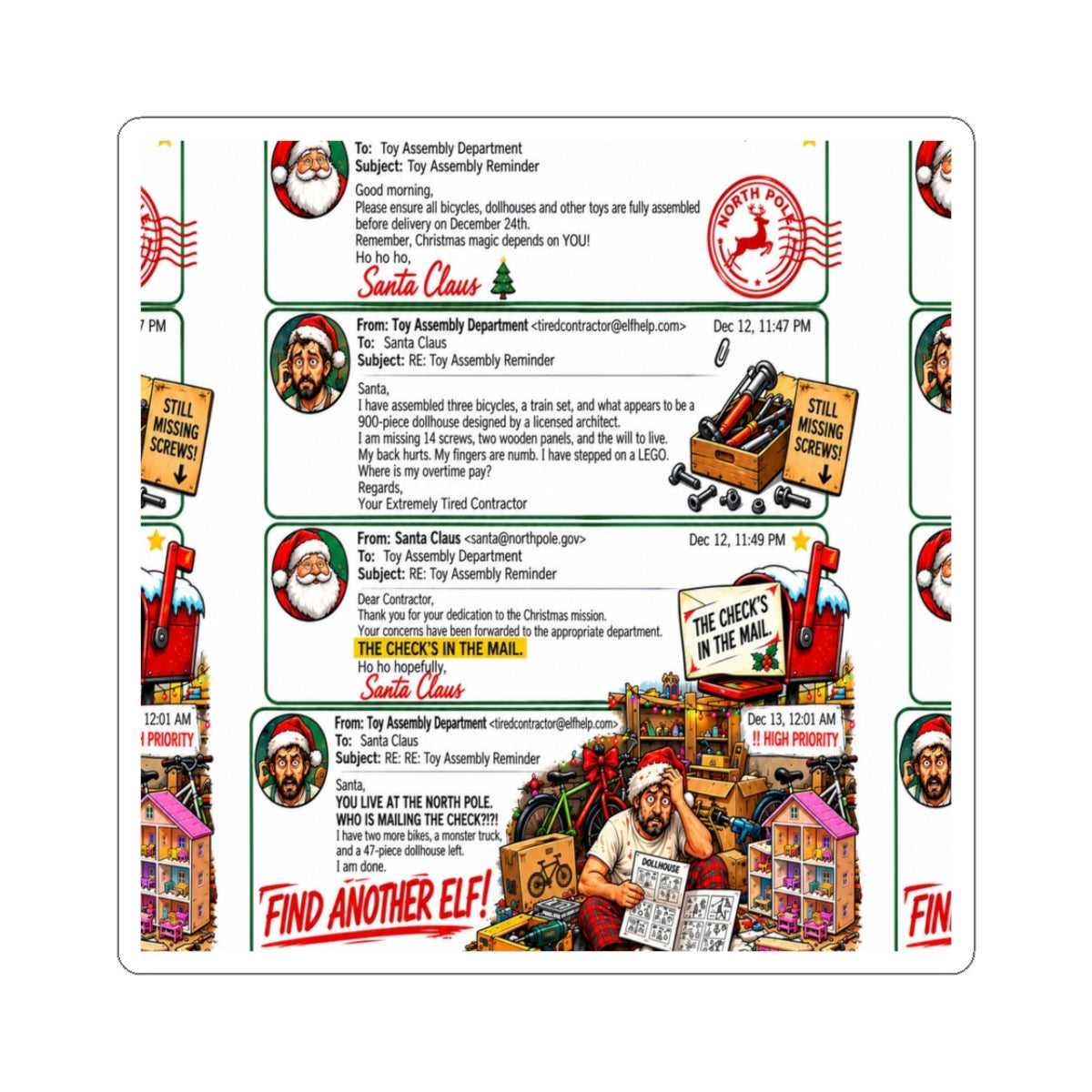 Santa Claus Naughty or Nice Office Humor Kiss-Cut Stickers