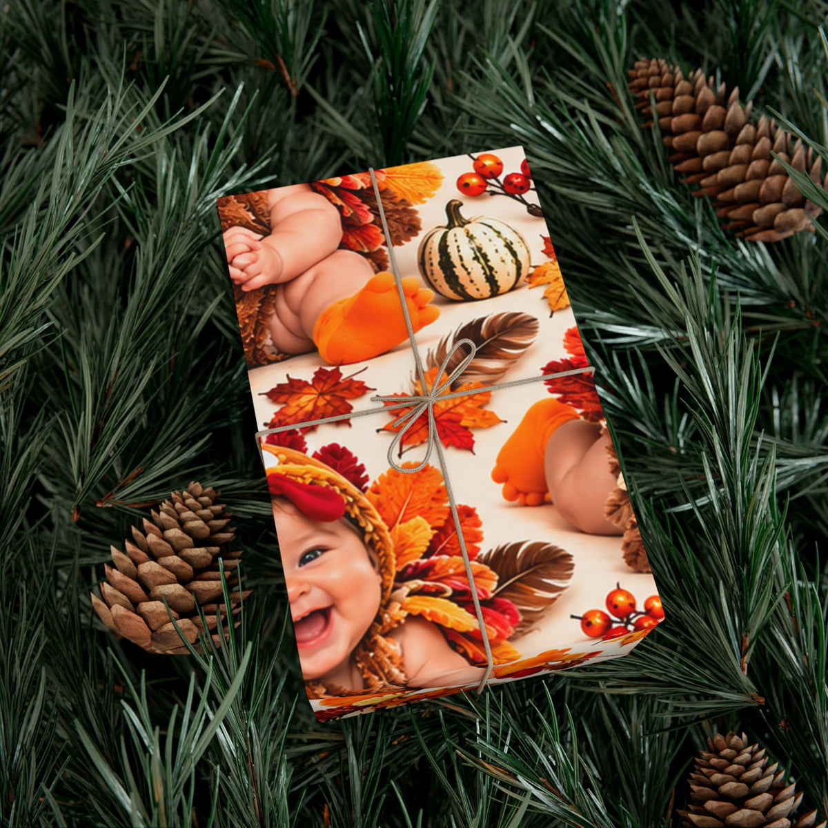 Gift Wrap Paper – Adorable Thanksgiving Turkey Baby Pattern