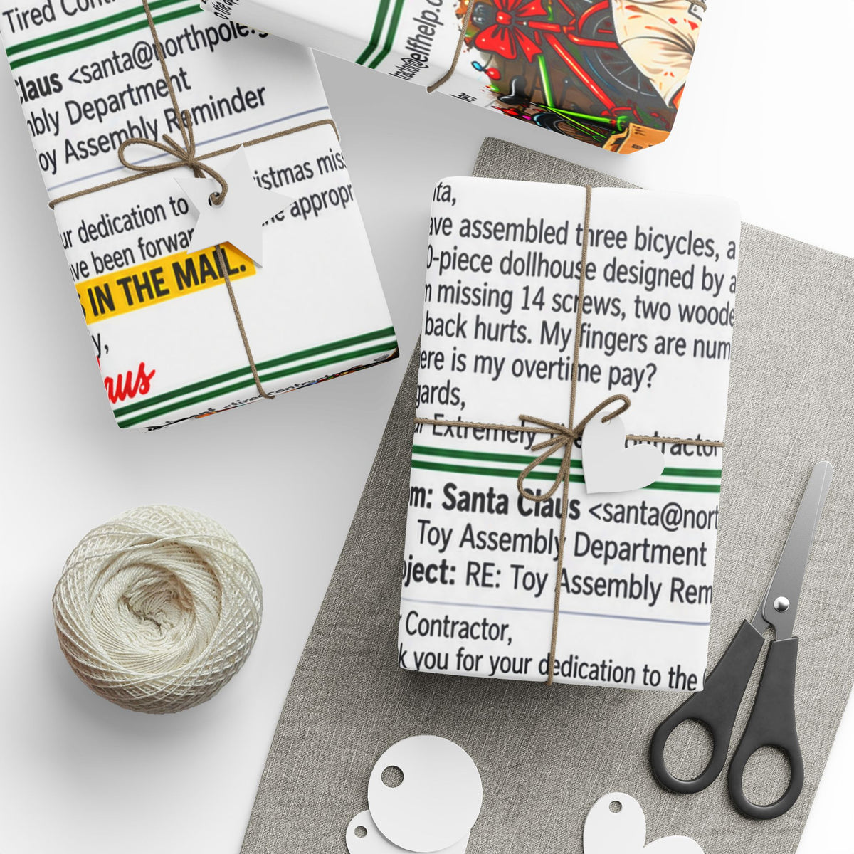Santa’s Workshop Email Chain Christmas Wrapping Paper