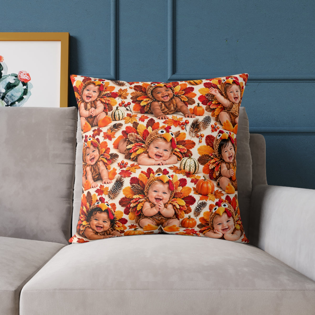 Thanksgiving Turkey Baby Pattern Square Pillow