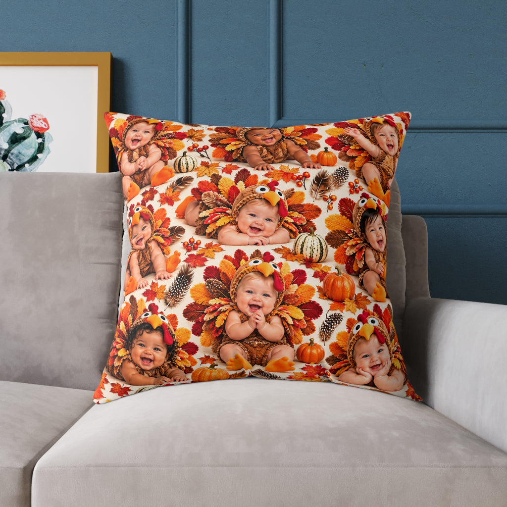 Thanksgiving Turkey Baby Pattern Square Pillow