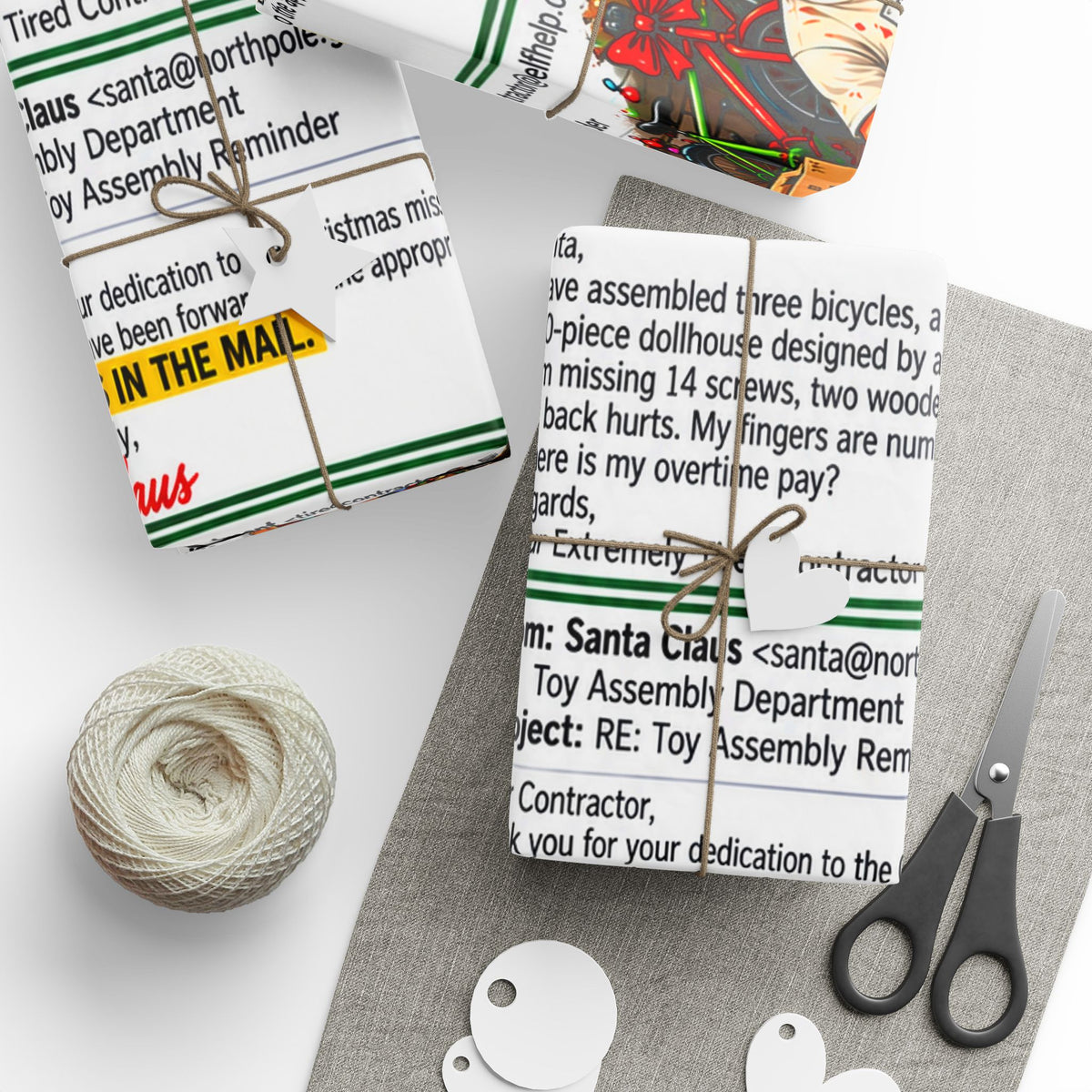 Santa’s Workshop Email Chain Christmas Wrapping Paper
