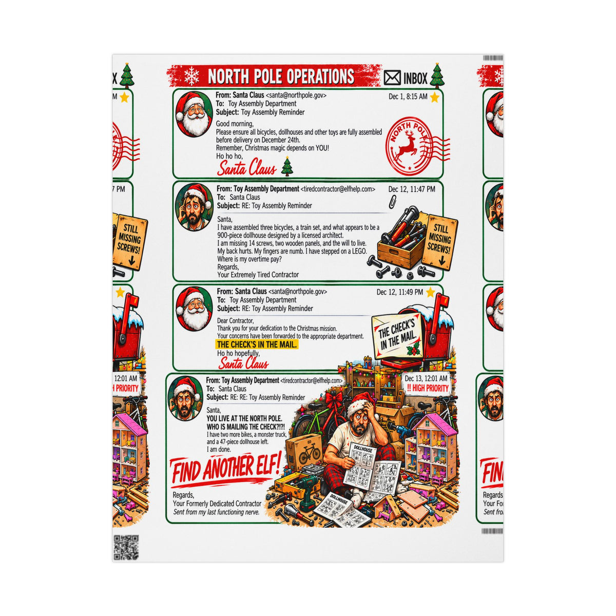 Santa’s Workshop Email Chain Christmas Wrapping Paper